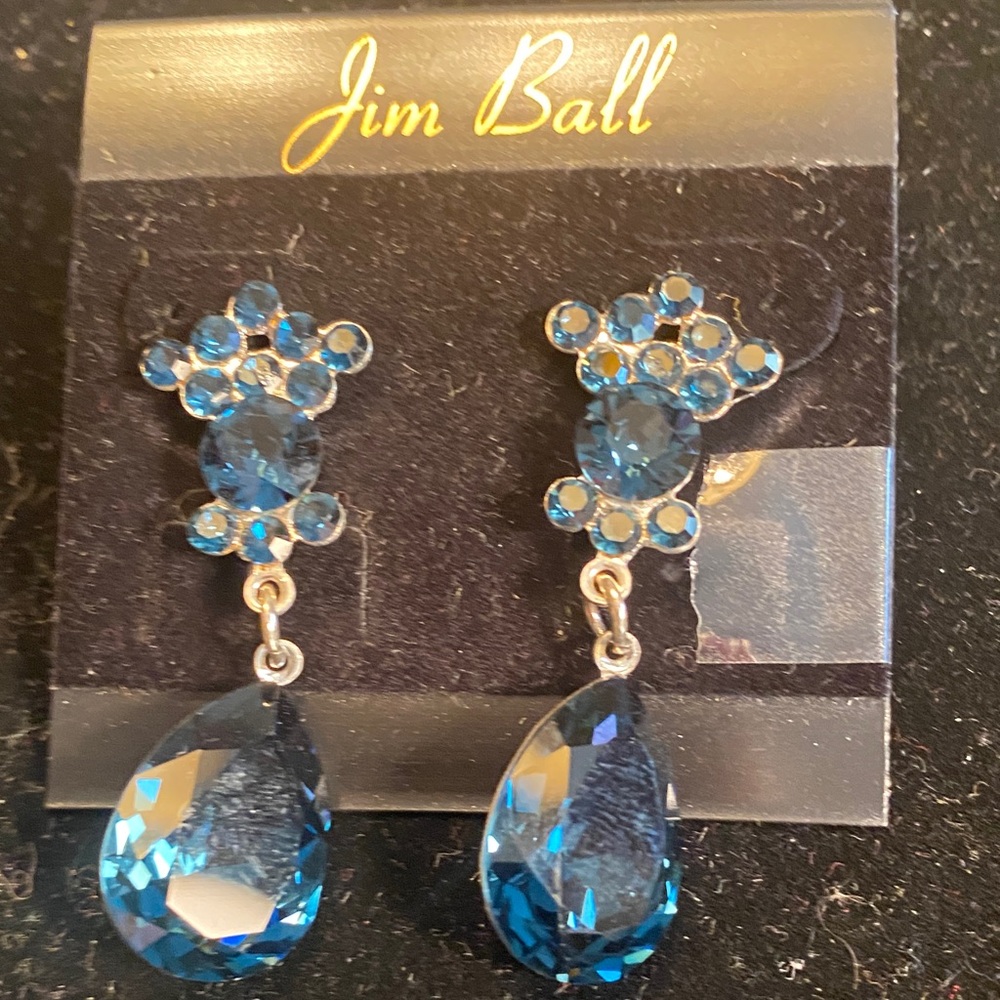 Jim Ball Blue Teardrop Crystal Drop Earrings